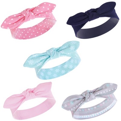 Hudson Baby Infant Girl Cotton Headbands 5pk, Winter Holiday, 0-24 Months