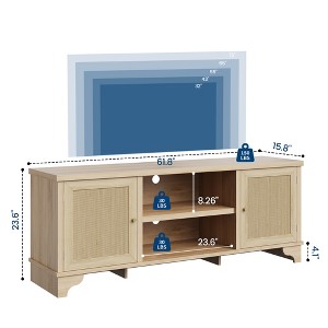 Rattan TV Stand Fits TVs Up to 70 Inches, Farmhouse Entertainment Center with 2 Cabinets and Open Shelves, Wooden Media Console Table for Living Room - 1 of 4