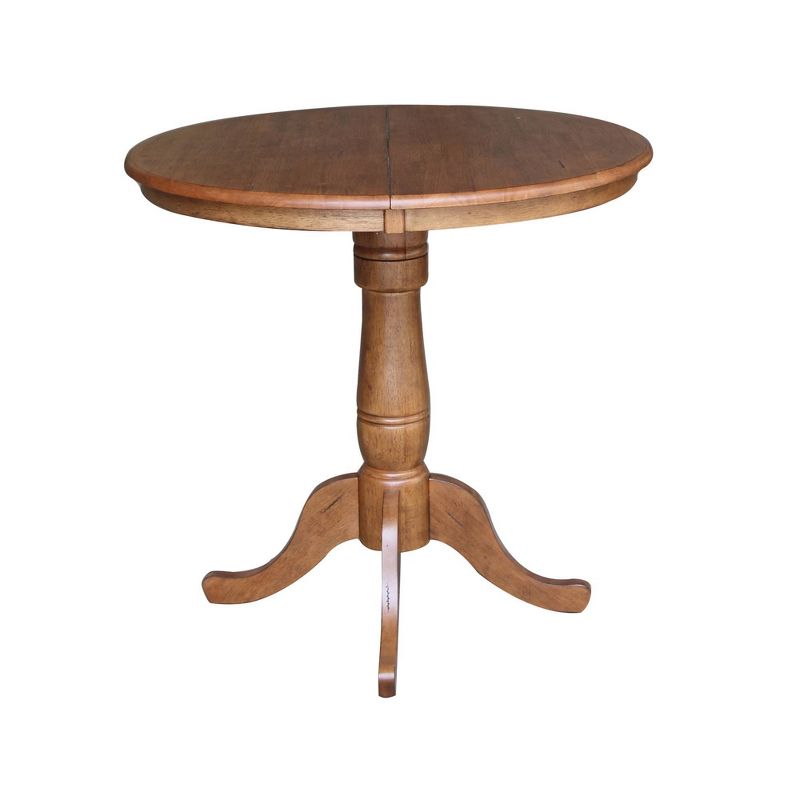 Keanan Round Top Pedestal Table with 12" Drop Leaf Distressed Oak - International Concepts, 3 of 8