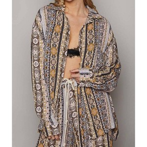 Women's Floral Stripe Shirt - POL - 1 of 4