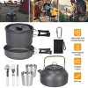 12Pcs Camping Cookware Set Camping Stove Aluminum Pot Pans Kit for Hiking Picnic Outdoor with Cup Fork Spoon Knife - 2 of 4