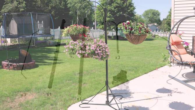 Sunnydaze Indoor/Outdoor 4-Arm Garden Hanging Basket Flower Plant Stand with Adjustable Arms - 84" - Black, 2 of 12, play video
