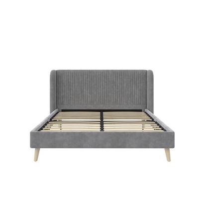 Light Gray Velvet Queen Wingback Bed with Tufted Upholstery