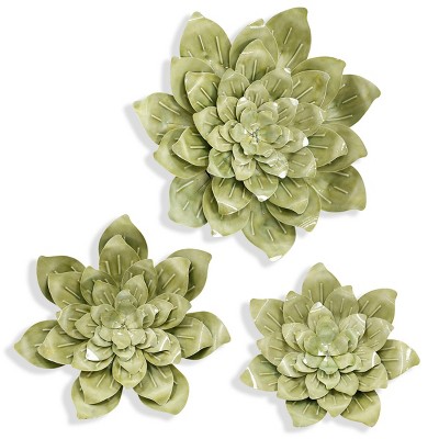 Set of 3 Metal Growing in Green Wall Arts Sculpture Green - StyleCraft: Modern Botanical Decor, Includes Mounting Hardware