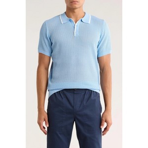 TR-PREMIUM - TRNS-540 Tipped Open Knit Short Sleeve Polo Sweater - 1 of 4
