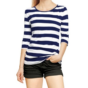INSPIRE CHIC Women's Elbow Sleeves Boat Slim Fit Casual Stripe Animal Print Multi Floral Pattern T-Shirt - 1 of 4