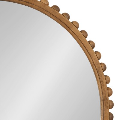 Rustic Brown Beaded Round Wood Wall Mirror, 24 Inch