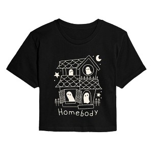 Women's Instant Message Homebody Haunted House Cropped Graphic T