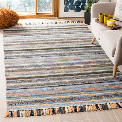 Handmade Blue and Multicolor Wool Cotton Area Rug