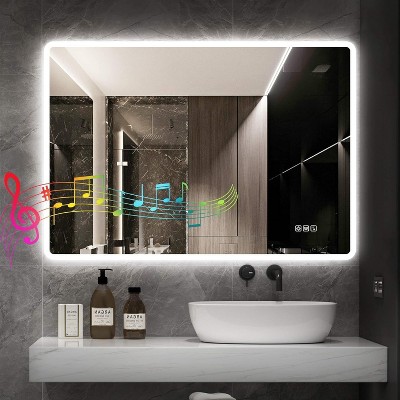 24x32 Inch LED Bathroom Mirror with Bluetooth Speaker, Anti-Fog, 3 Color Temperature & Dimmable Lighting