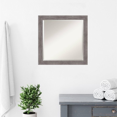 Gray Pinstripe Framed Rectangular Bathroom Vanity Mirror
