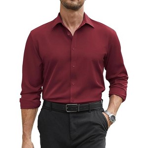 deep red dress shirt Iroinnid Button Up Shirts for Men Solid Turn-down Collar Button Long Sleeve Shirt,Red, Men's, Size: Medium Take your time! Dark Red Oxford Shirt