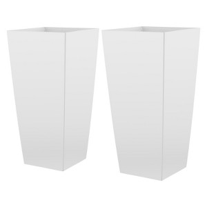 VEVOR Tall Planters Set of 2, 26In Large Outdoor Taper Planters for Outdoor  Indoor Plants, Front Porch Plastic Modern Flower Pots with Casters,White