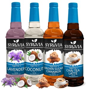 Syruvia Sugar Free Coffee Flavors Variety Pack: Chai Tea, Brown Sugar Cinnamon, Coconut & Lavender 25.4 fl oz Syrup - 1 of 4
