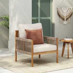 Sapphtopaz Outdoor Dining Chairs Modern Outdoor Patio Chairs with Wood Frame, Cushions for Garden, Balcony - 1 of 4