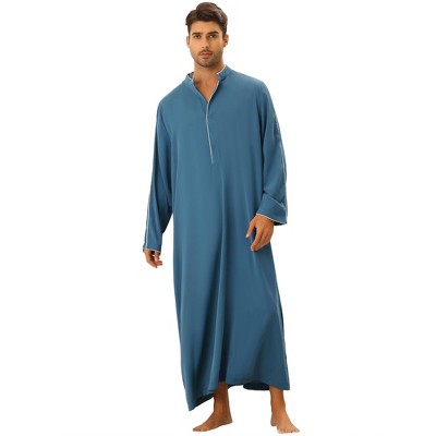 Lars Amadeus Men's Long Sleeves Solid Color Banded Collar Nightgown
