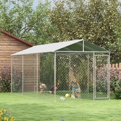 Large Silver Galvanized Steel Outdoor Dog Kennel with Roof