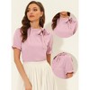 INSPIRE CHIC Women's Bow Tie Neck Solid Color Elastic Cuffs Elegant Office Short Sleeve Blouse - 2 of 4