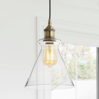 7.5" Adjustable Metal Goldwater Drop Pendant (Includes Energy Efficient Light Bulb) Brass - JONATHAN Y: Modern Glass Ceiling Fixture, UL Listed