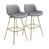 HomeRoots Set of Two 29" Gray and Gold Velvet and Metal Low Back Bar Height Swivel Bar Chairs - 4 of 4