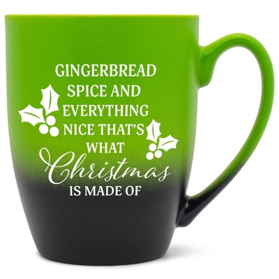 Gingerbread Spice  Everything Nice That's What Christmas Is Made Of Two Toned Matte Green  Black 12 ounce Ceramic Stoneware Coffee Cup Mug