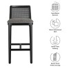 Modway Monarch Wood and Rattan Bar Stool - DURABLE WOOD CONSTRUCTION - Featuring a sturdy wood frame and a rattan backrest with intricate ca - 2 of 4