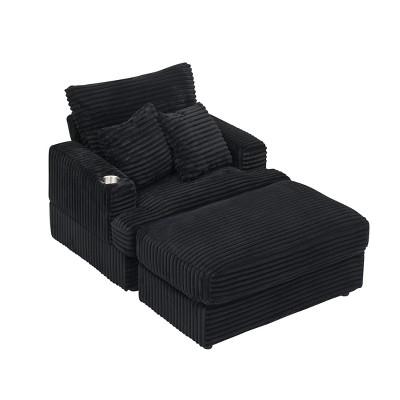 NicBex Corduroy Accent Chair with Ottoman Set,Upholstered Armchair with Cup Holder,Modular Single Sofa with Footrest for Bedroom,Living Room