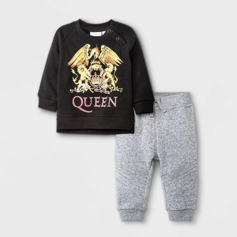 Baby Boys' 2pc Queen Long Sleeve Fleece Top And Bottom Set - Black