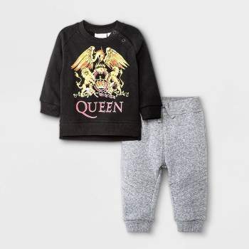 Baby Boys' 2pc Queen Long Sleeve Fleece Top and Bottom Set - Black