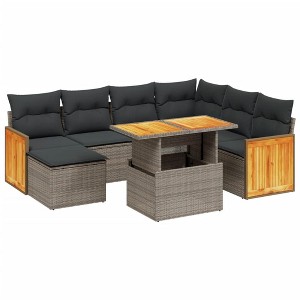 vidaXL 8 Piece Patio Sofa Set with Cushions - Gray Poly Rattan - 1 of 4