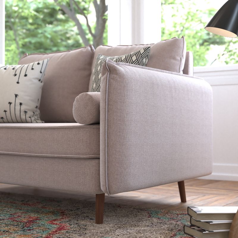 Emma and Oliver Upholstered Mid-Century Modern Pocket Spring Loveseat with Wooden Legs and Removable Back Cushions, 5 of 12