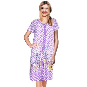 JEFFRICO Womens Nightgowns Short Sleeve Sleepwear Soft Pajama Dress Nightshirts - 1 of 4