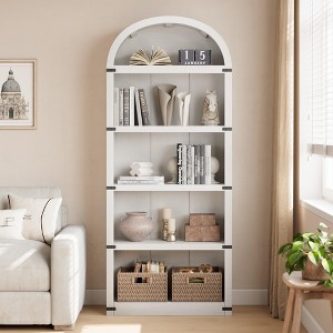 Coolmee Wooden Bookcase with Doors, 71.65 inch Tall Arched Bookshelf, Farmhouse Cabinet with Shelves for Home Office, Living Room - 1 of 4
