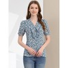 Allegra K Women's Summer Short Sleeves V Neck Ruffle Floral Button Down Shirt - 3 of 4