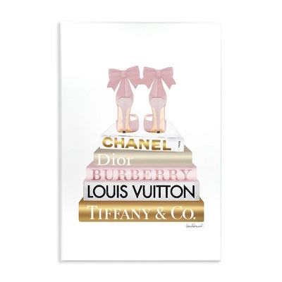 Stupell Industries Pink Gold Heels Bookstack, 10" x 15"