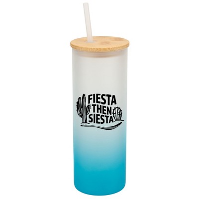 Elanze Designs Fiesta Then Siesta Cactus Desert Wrap-Around Design 25 Ounce Frosted Gradient Glass On-The-Go Coffee Travel Skinny Tumbler Mug Cup,