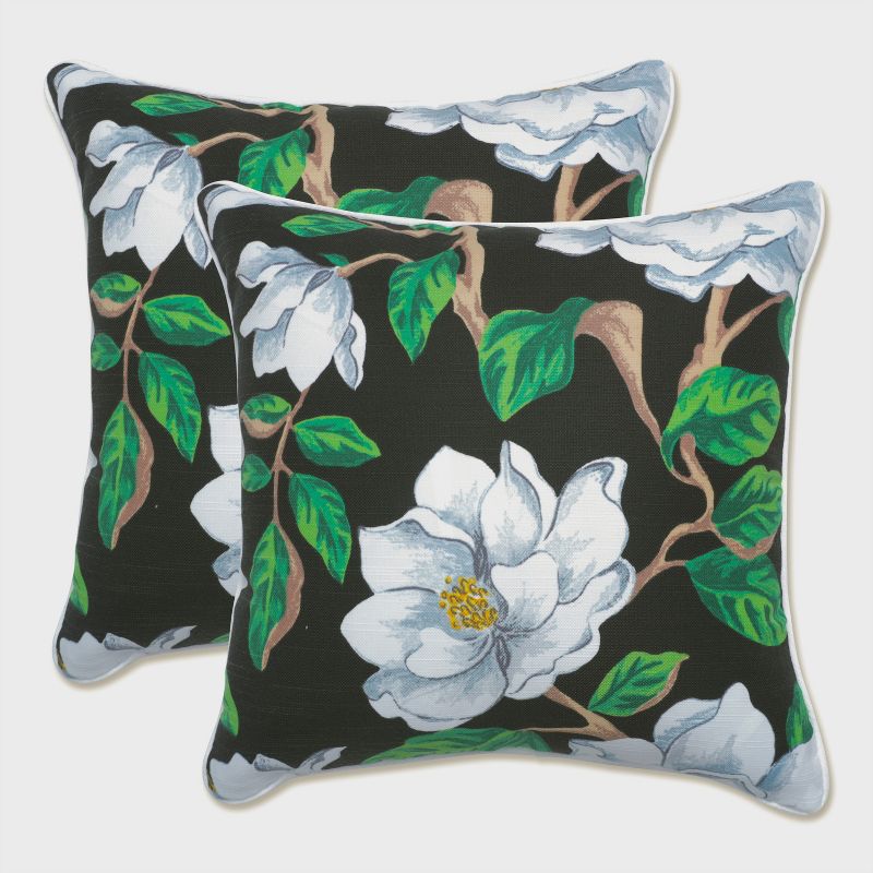 Set of 2 Magnolia Outdoor/Indoor Throw Pillows Black - Pillow Perfect, 1 of 6