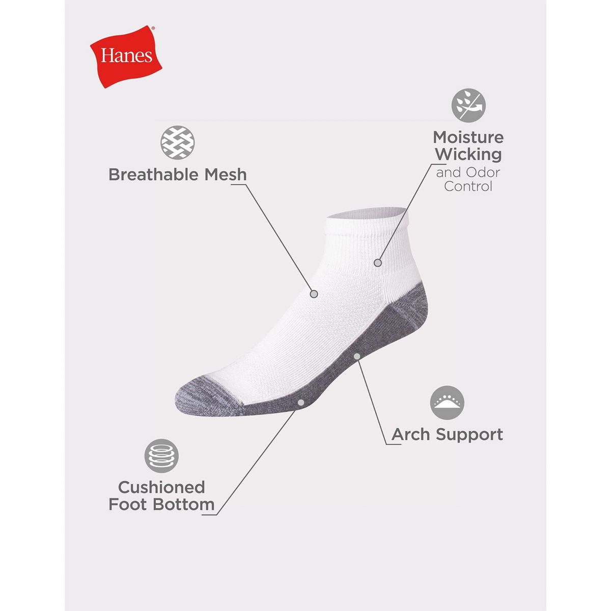 Hanes Men's X-Temp Cushioned Ankle Socks, 12-Pairs - thumbnail 2