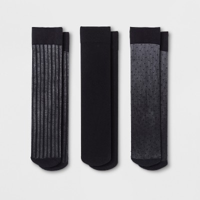 Women's 3pk Sheer Dot and Opaque Trouser Socks - A New Day™ Black 4-10