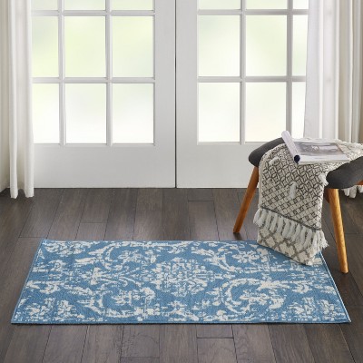Blue Rectangular 4' x 6' Synthetic Hand-knotted Reversible Rug