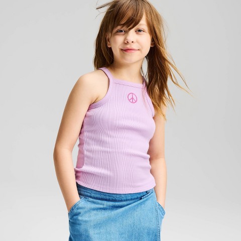 Cat & Jack Girls' Embroidered Ribbed Tank Top - Cat & Jack™ Lilac Purple S