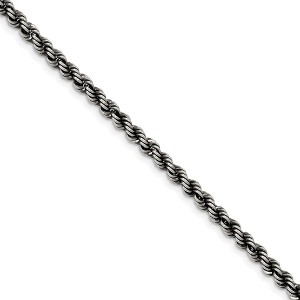 Black Bow Jewelry 4mm Two Tone Sterling Silver Solid Rope Chain Bracelet - 1 of 4
