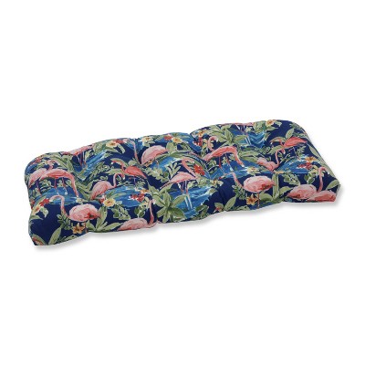 Flamingoing Lagoon Wicker Outdoor Loveseat Cushion Blue - Pillow Perfect