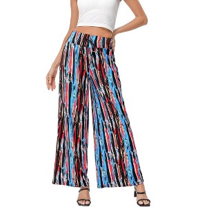 Women's Wide Leg Pants Casual Palazzo Summer Flowy Pants Elastic High Waist Lounge Drawstring Long Trousers - 1 of 4