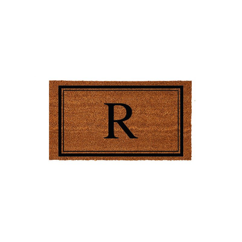 Evergreen Monogram Indoor Outdoor 100% Natural Coir Doormat 28" x 16" |  Letter  "R", 1 of 4