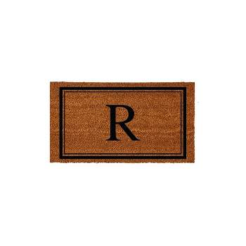 Evergreen Monogram Indoor Outdoor 100% Natural Coir Doormat 28" x 16" |  Letter  "R"