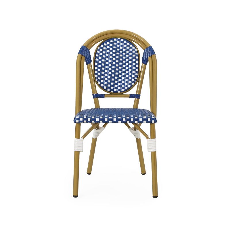 Remi 4pk Outdoor French Bistro Chairs - Blue/White/Bamboo - Christopher Knight Home, 4 of 9