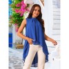 INSPIRE CHIC Women's Casual Tie Back Asymmetrical High Low Sleeveless Mock Neck Flowy Blouse - 4 of 4