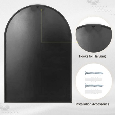20" x 30" Black Arched Wall Mirror with Metal Frame