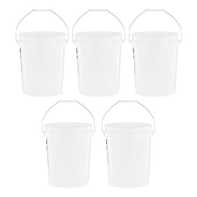 United Solutions PN0149 5 Gallon Heavy Duty Utility Plastic Bucket with Comfortable Handle for Outdoors or Indoors, White (5 Pack)